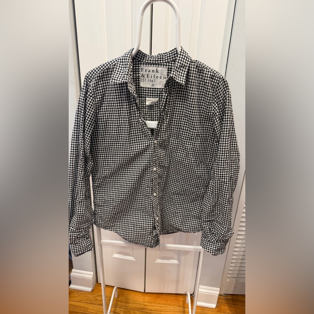 Frank & Eileen Barry Shirt Medium Women’s Black White Gingham Check Pattern